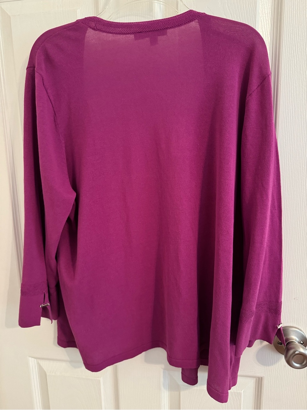 Chico’s (Size 3) open cardigan in magenta with a soft-textured knit. - Picture 7 of 8
